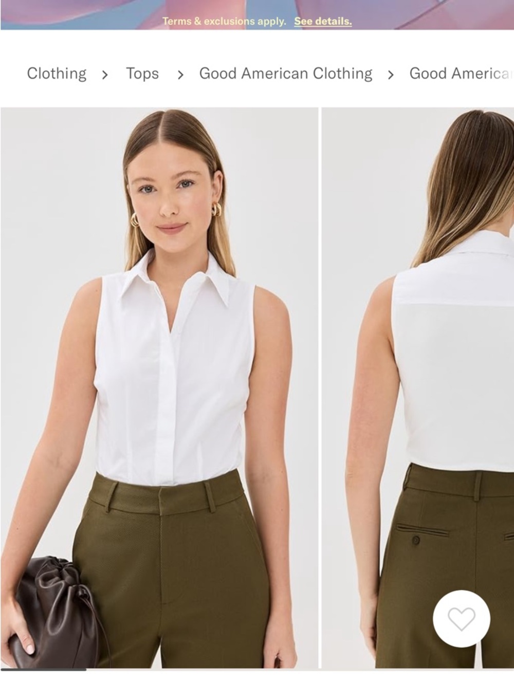 Good American Poplin Fitted Tank Boydsuit White Sleeveless Button-Front Shirt